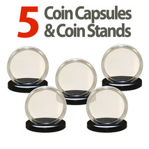 5 Coin Capsules &amp; 5 Coin Stands for DIMES Direct Fit Airtight 18mm Dime Holders - $12.16