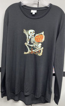 NWT LuLaRoe Large Solid Black Skeleton Pumpkins Graphic Hudson Long Sleeve Shirt - £21.92 GBP