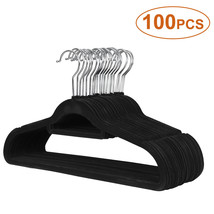 200Pcs 360 Degree Non Slip Velvet Clothes Suit/Shirt/Pants Velvet Hangers Black - £90.31 GBP