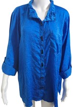 Ali Miles Top Womens 2X Electric Blue Textured Tunic Artsy  Button Wired... - $37.75