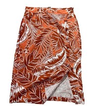 Forever 21 Tropical Print Skirt Orange Split Front Flax Linen Blend Women Size M - £15.82 GBP