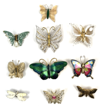 Vintage Butterfly Brooch Lot Crystal Enamel Filigree Pearl Gold Krementz - £57.98 GBP