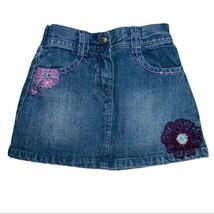 Summer Denim Blue Jean Skirt Purple Sequin Embroidered Flowers Adorable Cute - £5.57 GBP