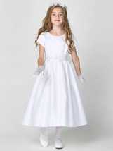 Girls White Satin First Communion Dress w/ Silver Corded Trim (185) - $3,335.99 MXN