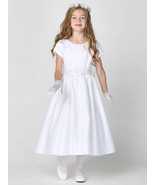 Girls White Satin First Communion Dress w/ Silver Corded Trim (185) - $3,314.95 MXN