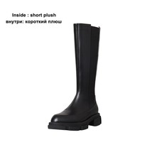 Nuine leather riding boots women round toe chunky heels platformed kneehigh boots black thumb200