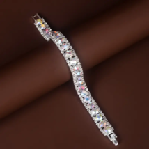 7&quot; Silvery Iridescent Rhinestones Adjustable Bracelet - New - £13.58 GBP