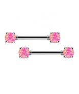 Pink Stones Nipple Rings, Surgical Steel, Barbells, 14 Gauge - $13.99