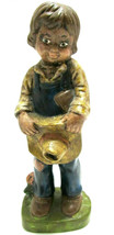 Vintage 1976 Handpainted Farmer Boy Ceramic Antiqued Statue 8.5&quot; School Boy - £16.34 GBP