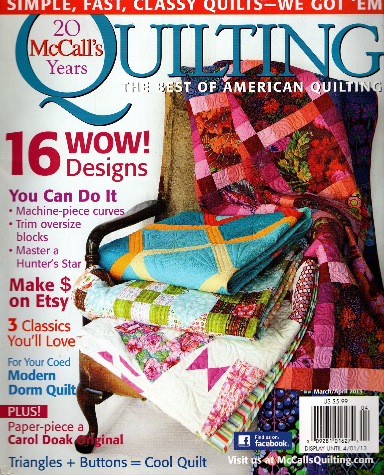 McCall's Quilting Magazine March April Simple Fast Class Quilts Coed Dorm Quilts