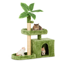 31.5&quot; Cat Tree Cat Tower for Indoor Cats with Green Leaves, Cat Condo Cozy Plush - £40.31 GBP