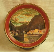 Vintage Currier &amp; Ives Red Metal Tin Night on Hudson Francis Skiddy Paddle Wheel - £23.67 GBP