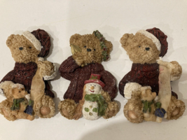 Set 3 Christmas Teddy Bears glitter Resin Refrigerator Magnets  3&quot;  3D - $14.84