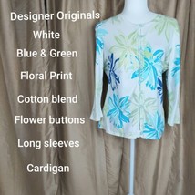 Designer Originals White Floral Print Cotton Blend Flower Button Cardiga... - £12.75 GBP