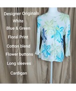 Designer Originals White Floral Print Cotton Blend Flower Button Cardiga... - £12.58 GBP