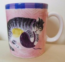 Kitty Cat Mug Pink and Lavender 3.5&quot; Home International - £11.83 GBP