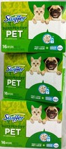 3 Pack Swiffer Sweeper Dry Pet  With Febreze Odor Defense 16 Count Dry Cloths - £15.75 GBP
