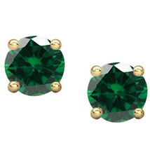 3 Ct Simulated Emerald Stud Earrings Round Cut Solitaire 14K Yellow Gold Silver - £30.07 GBP