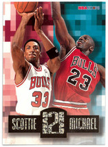 Michael Jordan &amp; Scottie Pippen 1996-97 NBA Hoops Head 2 Head Card #HH2 (Chicago - £15.94 GBP