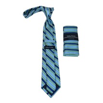 Men's Nautica Tie and Hankie Set Woven Silky Feel #Nautica-7 Green Blue image 3