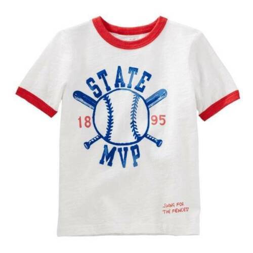 Primary image for Boys Shirt Short Sleeve Oshkosh White Baseball Crew Tee-sz 4/5