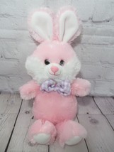 Wal-Mart plush bunny rabbit pink white plush purple gingham checked bow Easter - £9.46 GBP