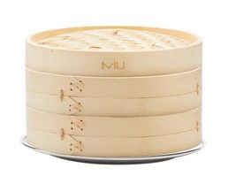 MIU Bamboo Steamer Basket 2-Tier 10&quot; 4-Piece Dim Sum Dumpling Healthy Co... - $925.21 MXN