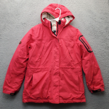 Lands&#39; End Jacket Girls Large Pink Fleece Lined Down Hooded Pocket Full ... - $37.14
