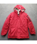Lands&#39; End Jacket Girls Large Pink Fleece Lined Down Hooded Pocket Full ... - $50.79 CAD