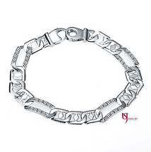 0.56 Ct Men&#39;s Figaro Link Diamond Bracelet Handmade 14k White Gold 22 g ... - £2,107.33 GBP