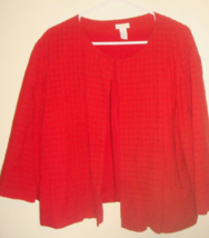 Chico’s size 3 (XL) Red Textured Squares Boxy Jacket, 3/4 sleeves Neck Clasp - £18.21 GBP