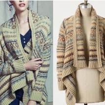 $138 Sleeping on snow set free fair isle cardigan S anthropologie draped sweater - £19.86 GBP