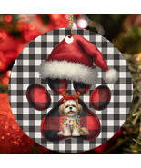 Reindeer Lhasa Apso Dog Buffalo Plaid Christmas Ornament Gift Tree Decor... - $21.66 CAD