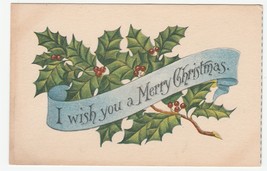Vintage Postcard Christmas Holly I Wish You a Merry Christmas - £5.41 GBP