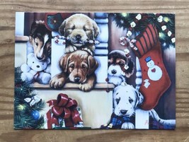 Vintage Jenny Newland Puppies On Christmas Morning Holiday Card Dogs Fes... - $5.94