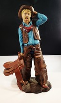 17&quot; Ceramic Cowboy Figurine Holding Saddle &quot;Clint the Cowboy&quot; Awesome Co... - £78.20 GBP