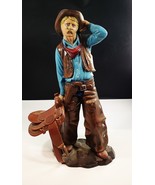 17&quot; Ceramic Cowboy Figurine Holding Saddle &quot;Clint the Cowboy&quot; Awesome Co... - £74.03 GBP