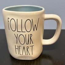 Rae Dunn By Magenta Follow Your Heart Ceramic Coffee Mug White Blue Inside 4.8&quot; - £6.35 GBP