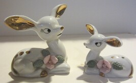 Ceramic Porcelain Fawn &amp; Doe  Hand Painted Chase Japan  Vintage  set of two - $22.47