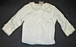 George White Blouse Long Sleeve Peter Pan Collar Button Up Front Lace Trim 18 mo - £10.89 GBP