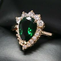 3Ct Brilliant Pear Cut Green Emerald Halo Engagement ring 14k Rose Gold Finish - £58.53 GBP
