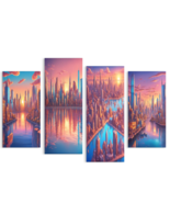 NEW! Ready To Hang 4 Panel Pastel Horizon Cityscape Wrapped Canvas WOW! - $89.99