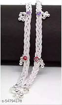 kundan  White Silver Plated Brass Stylish Thin Size Anklets Payal Ghungro Pajeb - £9.99 GBP