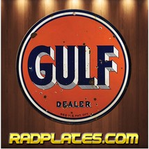 Vintage Style Round Man Cave 55 Gulf Dealer Filling Station Aluminum Sign 12&quot; - £17.11 GBP