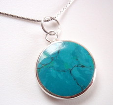 Reversible Blue Green Turquoise &amp; Mother of Pearl 925 Sterling Silver Pendant - £14.11 GBP