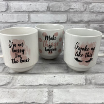 Lets Dine Stoneware Stackable Coffee Mugs Set of 3 Women Pink White Dots... - $17.06
