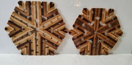 Handmade Wooden Trivet 2 Tone Gorgeous Hostess Gift Hot Pad Polygon 6 Sided - $32.38