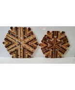 Handmade Wooden Trivet 2 Tone Gorgeous Hostess Gift Hot Pad Polygon 6 Sided - £25.50 GBP