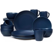 Blue Dinnerware Set For 4 Modern Stoneware Dishes Plates Bowls Mugs Cup ... - £60.86 GBP