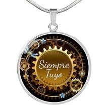 Express Your Love Gifts Siempre Tuyo (Forever Yours) Circle Necklace Engraved St - £47.33 GBP
